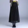 Falda de malla de marca auténtica para mujer, nuevo modelo otoño e invierno 2026, falda de tul con cielo estrellado de lentejuelas, falda larga plisada, falda bordada