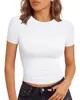 Superventas de verano transfronterizo de Amazon: Nueva camiseta de manga corta ajustada para mujer con hombros rectos, adecuada para chicas calientes como top interior