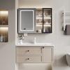 Mueble de baño de madera maciza estilo francés, estilo crema, con combinación de puertas con pintura para hornear, lavabo de cerámica integrado, mueble con espejo inteligente 2064