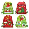 Bolsa de Tela No Tejida Wf063 Monstruo Peludo Verde Navideño Bolsa de Promoción de Regalo Monstruo Peludo Verde de Dibujos Animados Bolsa con Cordón Decorativa de Almacenamiento