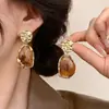 Brincos de Prata Banhados a Ouro 18K com Agulha de Prata e Resina Irregular Maillard Retro Versáteis Moda Nicho
