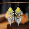 Pendientes Étnicos Colgantes de Plumas con Perlas de Diamante Transfronterizos Europeos y Americanos Red de Atrapasueños Pendientes de Borla con Cascabeles de Viento