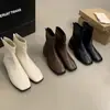 Botas Delgadas de Caña Corta Punta Cuadrada Cremallera Trasera Única Botines Retro Botas de Mujer Elegantes Pequeñas Estilo Nuevo 2026 Botas Martin Otoño Invierno