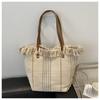Bolso Grande Tejido de Tela Gruesa Vieja para Mujer 2024 Nueva Moda Vintage Tejido a Cuadros Bolso de Hombro Borla de Flecos Bolso de Lona