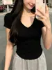 Camiseta de manga corta con cuello en V estilo Pure Desire para mujer, nueva camiseta de verano estilo coreano corta, sexy, con base irregular, para mujer, de moda