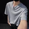Camiseta de Manga Corta con Hombro Acolchado y Cuello en V de Gama Alta para Hombre Verano Moda Marca cleanfit Estilo Americano Manga Corta Pesada Casual Manga Corta
