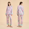 Elegante Pijama Floral para Mujer Primavera Otoño Manga Larga Conjunto de Pantalones Solapa Delgado Casual Cuadros Ropa de Casa Tz4001