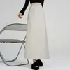 Saia midi de lã estilo coreano, cintura alta, poá retrô, outono e inverno, elegante e emagrecedora, cor café