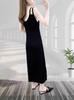 Vestido de tirantes finos de seda helada, de longitud media, elegante sin mangas, adelgazante, adecuado para usar solo o en capas, sin espalda, elegante para el trabajo