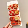 Horquilla Roja de Año Nuevo para Niñas con Lazo, Accesorio para el Cabello, Tocado Tradicional Chino de Año Nuevo, Pinza para el Cabello con Peluca de Estilo Chino para Niñas Hanfu