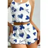 Pijama camisola de punto acanalado con estampado de corazones para mujer, se puede usar fuera de casa, conjunto de dos piezas con shorts, ropa de dormir pura y deseable para el hogar