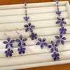 Colar de Flor em Zircônia Azul, Corrente de Clavícula de Luxo Leve de Alta Qualidade, Conjunto de Joias Exquisito e Elegante Atacado
