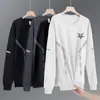 Camiseta de manga larga para hombre para otoño e invierno, marca de moda, corte holgado, engrosada, camiseta básica casual, sudadera estampada de cuello redondo para estudiantes jóvenes