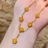 Colar Vietnamita Dourado Areia Cobre Banhado a Ouro Pingente Flor Rosa Franja Moda Retrô Estilo Gentil Corrente para Clavícula Flor Trepadeira Atacado