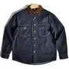 Camisa jeans retrô estilo americano com gola de veludo cotelê patchwork, jaqueta de trabalho masculina de manga comprida com corte solto, camisa da moda de outono