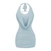 25 Nuevo Vestido de Malla de Verano con Cuello Swing para Mujer Estilo Americano Sexy Hombros Descubiertos Halter sin Mangas Plisado Ajustado Falda Ceñida a las Caderas