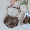 Traje de verano de 2 piezas con tirantes a rayas estilo coreano, estilo caluroso de verano, refrescante, sin mangas, para hombres y mujeres, traje versátil