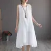 Nuevo vestido de playa de algodón y lino para vacaciones de verano 2026 para mujer, vestido largo que te hace ver más alta y delgada, esconde la grasa corporal, talla grande