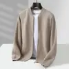 Outono e Inverno Novo Cardigã 100% Lã Pura Gola Baseball Suéter Grosso Casaco Outono e Inverno Novo Tricô de Caxemira Masculino