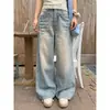 Moda Callejera Diseño de Bolsillo Frontal Patchwork Jeans de Pierna Ancha para Mujer Primavera y Verano Nuevos Pantalones Largos Holgados de Moda Versátil