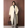 Louvre Invierno Nuevo Estilo Coreano Simple y Moderno Cuello Alto Doble Lana Abrigo de Lana con Cinturón Chaqueta Cálida para Mujer