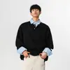 Sudadera Falsa de Dos Piezas con Cuello de Camisa para Hombres y Mujeres en Otoño Holgada con Diseño de Empalme Chaqueta Polo Estilo Preppy Top de Pareja