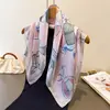 Elegante Bufanda Cuadrada de Imitación Seda con Estampado de Caballos Chal Versátil Bufanda de Cuello de Gama Alta Pañuelo para la Cabeza Bufanda de Seda Bufanda para Mujer