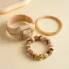 Pulsera Bangle Ovalada Cuadrada de Abalorios Acrílicos Retro Europea y Americana de Tres Piezas Joyería de Mano Exagerada con Personalidad Transfronteriza para Mujeres