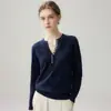 Estilo Minimalista de Lujo Ligero Otoño/Invierno Nueva Moda Cachemir Cuello V Amplio Botones Tejido Suéter Base Delgado para Mujer