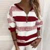 Comércio Exterior Transfronteiriço 2022. Vendendo Moletom Casual de Gola V Listrado Estampado Estilo College Soltinho com Zíper para Mulheres - Primavera e Outono