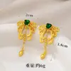 Pendientes de Corona Antigua en Forma de Corazón Estilo Lujo Ligero para Mujer, Pendientes de Borla de Filigrana de Oro Arena Vietnamita Lolita, Joyería de Oro de Imitación para Mujer