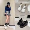 Sapatos de Couro com Salto Bloco Estilo Britânico para Mulheres Primavera 2026 Novos Fivela de Metal Bico Redondo Sola Grossa Sapatos Mary Jane Franceses