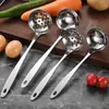 Cuchara para hot pot de acero inoxidable de tres orificios cuerpo desnudo mango largo grueso concha para sopa colador de sopa cuchara de sopa de hotel cuchara de sopa comercial colador