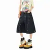 Shorts de Mezclilla Cruda Street Style Retro Americano con Remaches, Cintura Doble, Unisex, Pantalones de Longitud Media, Estilo Old Money