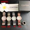 Reloj Marca Comercio Exterior Esfera de Nácar Incrustaciones de Diamante Reloj de Mujer Correa de Acero Reloj de Cuarzo de Negocios Calendario Reloj de Aleación Esfera Grande