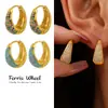 Aretes de círculo de circonita colorida azul turquesa de noria aretes de temperamento aretes para el trabajo acero inoxidable chapado en oro de 18 quilates