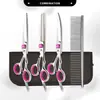 Tijeras para peluquería y limpieza de mascotas, juego especializado de tijeras de esquileo para perros, tijeras rectas y curvas, rosa