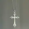 Collar de cruz de rosa, estilo coreano personalizado, fresco y elegante, mismo diseño que BM, collar de cadena para suéter con cruz grande de plata grabada