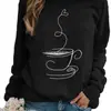 Sudadera con Estampado de Café Otoño y Primavera Cuello Redondo Casual Sudadera para Mujer Sudadera Transfronteriza