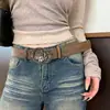 Cinto Retrô com Fivela Redonda e Flor de Rosa para Mulheres, Estilo Americano Fashionável Estilo Hot Girl Y2K, Acessório Versátil para Jeans e Cintos de Couro