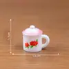 Miniatura de paisagem criativa retro vintage estampada xícara de chá e bule de cerâmica casa de bonecas DIY acessórios de decoração pequenos ornamentos