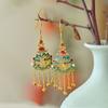 Brincos de Imitação de Jade Hetian, Brincos de Estilo Antigo, Brincos Antigos de Esmalte Dourado, Joias de Estilo Étnico Palaciano Chinês para Hanfu