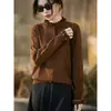 Cárdigan de punto de lana para mujer, color liso, holgado, elegante, de manga larga, para otoño e invierno, con cuello alto de volantes