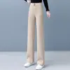 Moda Casual Elegante Outono e Inverno Redutor de Idade Cintura Alta Caimento Fluido Emagrecedor Veludo Plus Espessado Cor Sólida Calça Reta Venda por Atacado Transfronteiriça