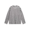 Camiseta de Manga Larga con Cuello Redondo y Rayas de Color Contrastante Casual Otoño Nueva Versátil para el Trabajo Pareja Holgada Sencilla Prenda Interior