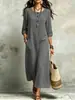 Comercio exterior transfronterizo Amazon vestido largo vintage bohemio con mangas enrollables, bolsillos grandes, vestido casual de corte holgado para mujer