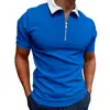 Camiseta informal para hombre, estilo europeo y americano, con estampado de estación independiente, manga corta, corte entallado, cremallera y solapa, polo para hombre