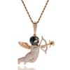 Colgante de ángel enmascarado de hip-hop europeo y americano, collar creativo y personalizado con flecha de Cupido, chapado en oro y incrustaciones de diamantes.