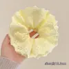 Scrunchie Branco de Renda Vazada Quadrado Estilo Francês para Cabelo, Prendedor Grande com Laço e Flor de Fita