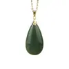 Pingente de Ouro 18K com Pedra de Jaspe em Formato de Gota, Simples Retrô Elegante, Versátil Novo Chinoiserie, Estilo Retrô Chinês, Elegante e Fashion